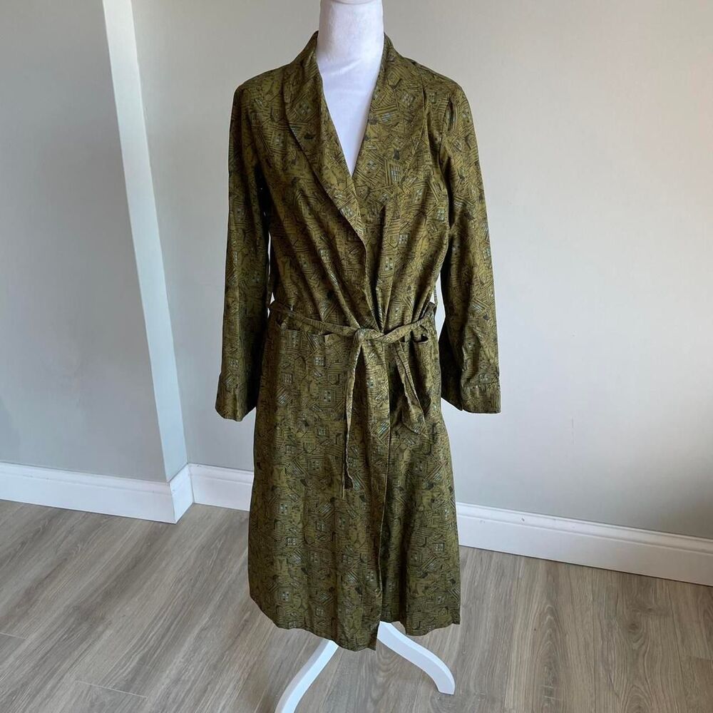 Handmade Vintage Unisex Green & Blue Robe French Towns MCM 70's OOAK Unique READ